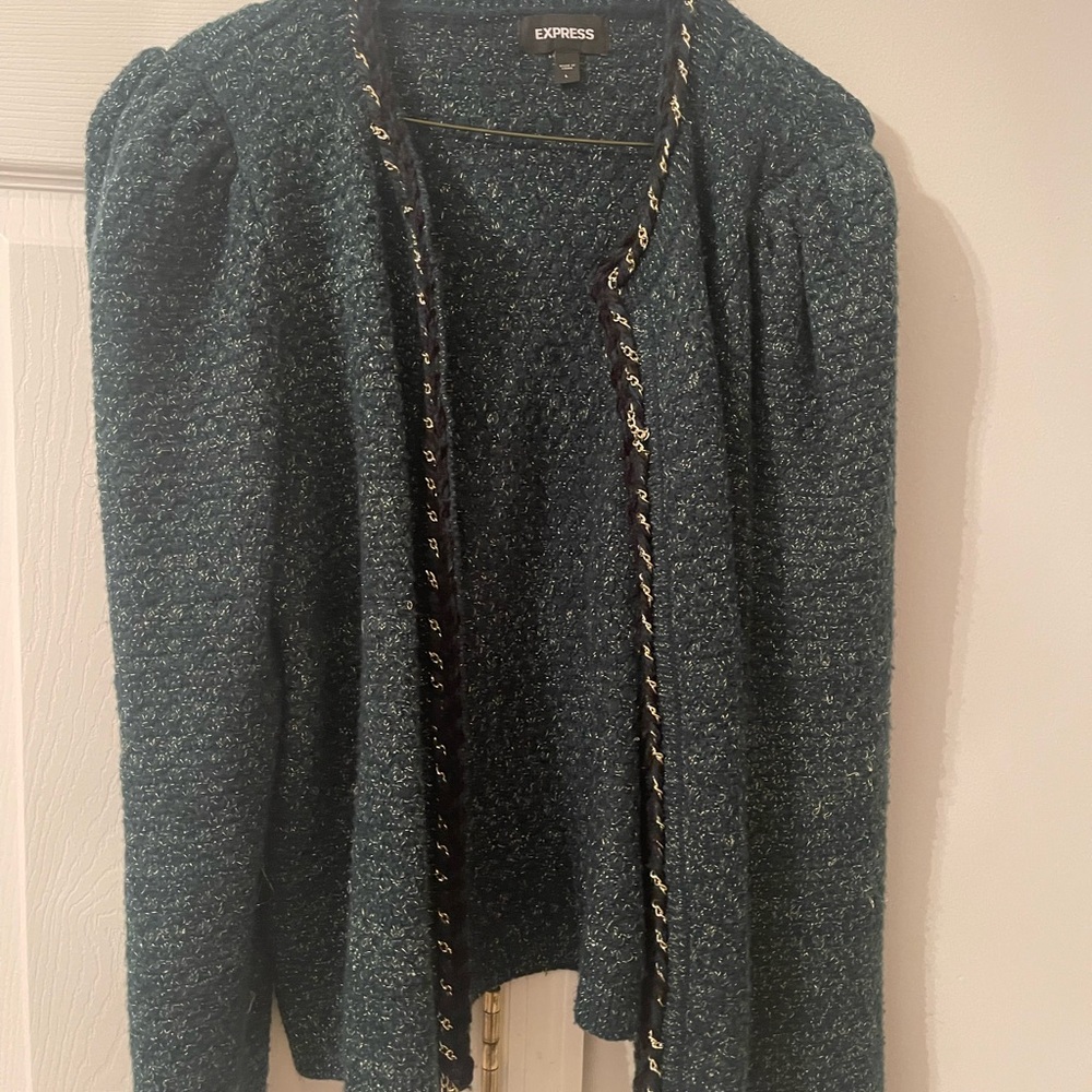 Express Women's Teal Cardigan with Chain Detail